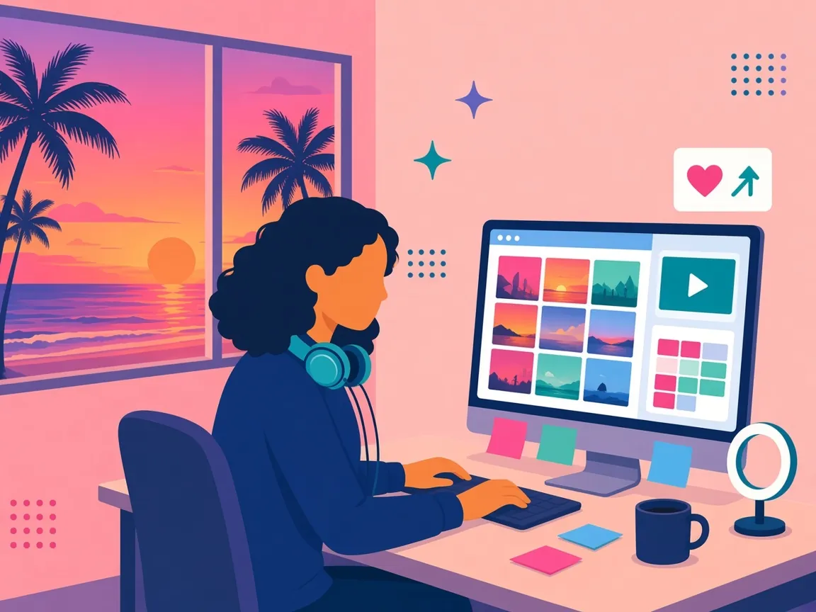 Illustration of a VA at a computer planning photos and videos for a client